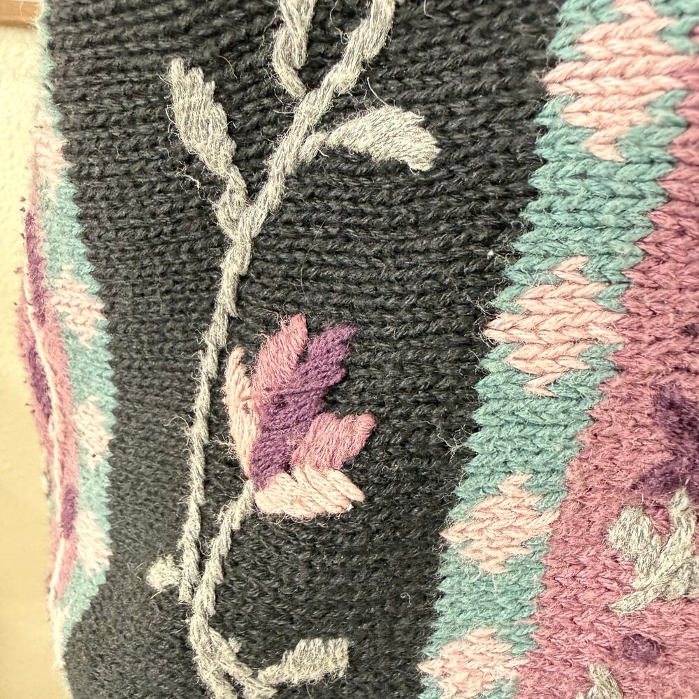 Vtg 90s Floral Embroidered Sweater Vest Cottage Fairy Grunge Witchy Whimsigoth L - Picture 9 of 9